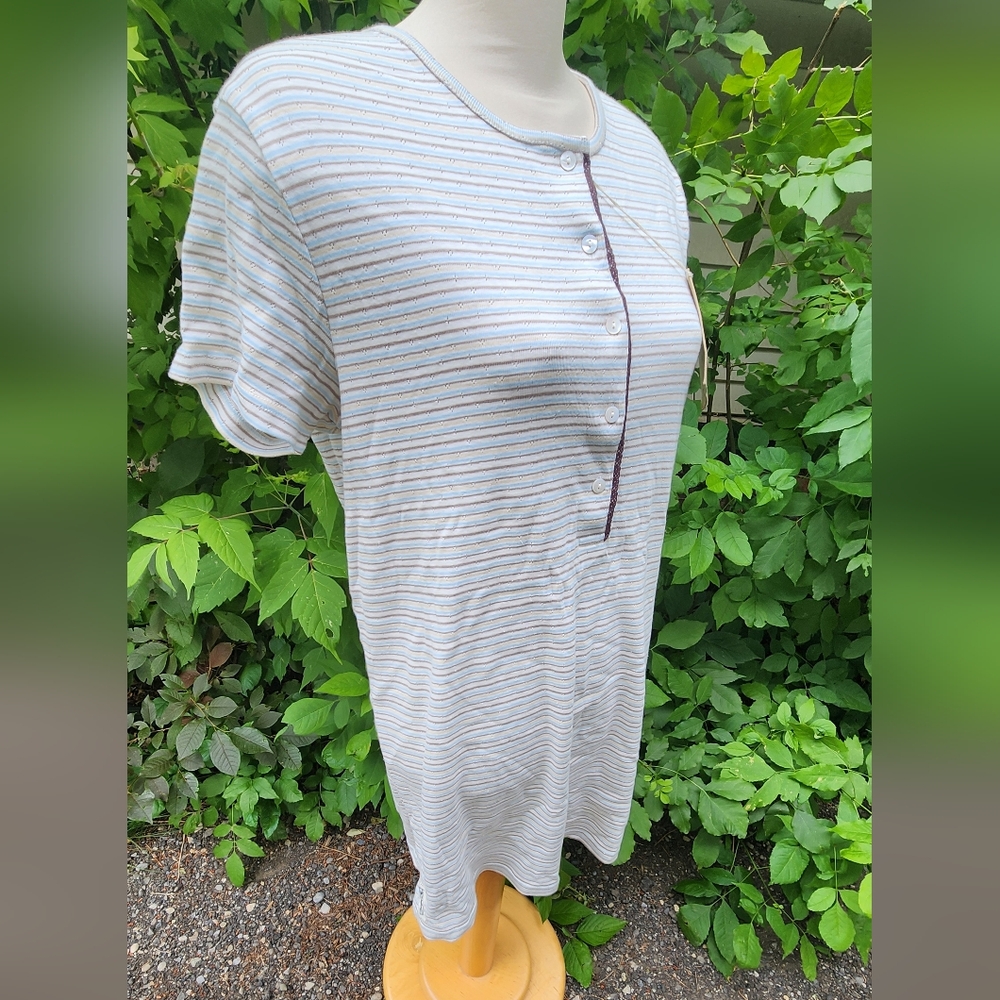 The Earth Collection Striped Night‎ Dress Size Large Nwt Organic Cotton Eco